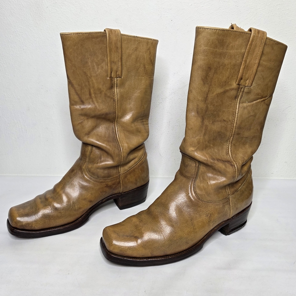 Vintage Frye Black Label Campus Boots Mens 11.5 D Banana Leather Square Toe 70s